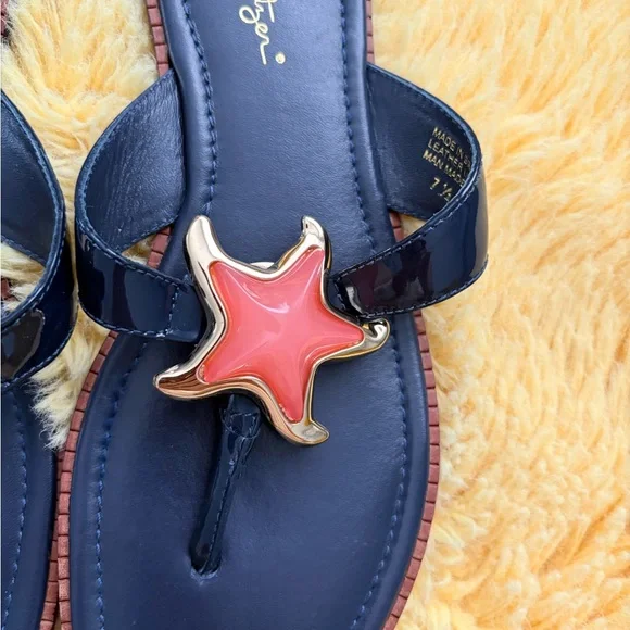 Lilly Pulitzer Navy Sandals with Coral Starfish - Picture 3 of 5